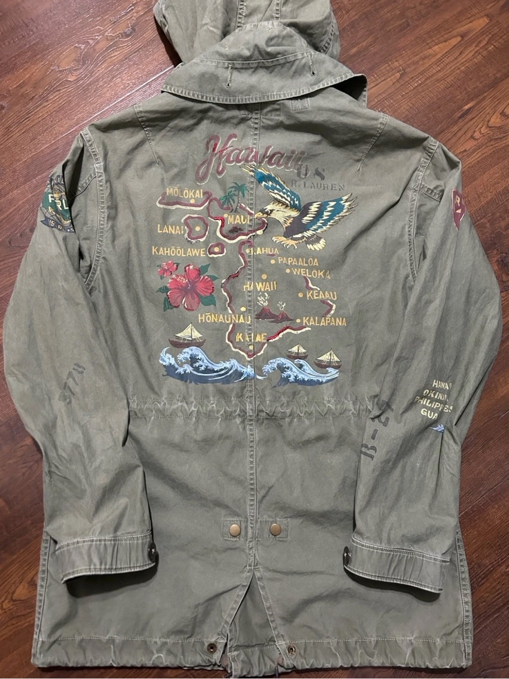 VTG Polo Ralph Lauren Hawaii Souvenir Field Jacket US Naval PRL  Eagle Map S